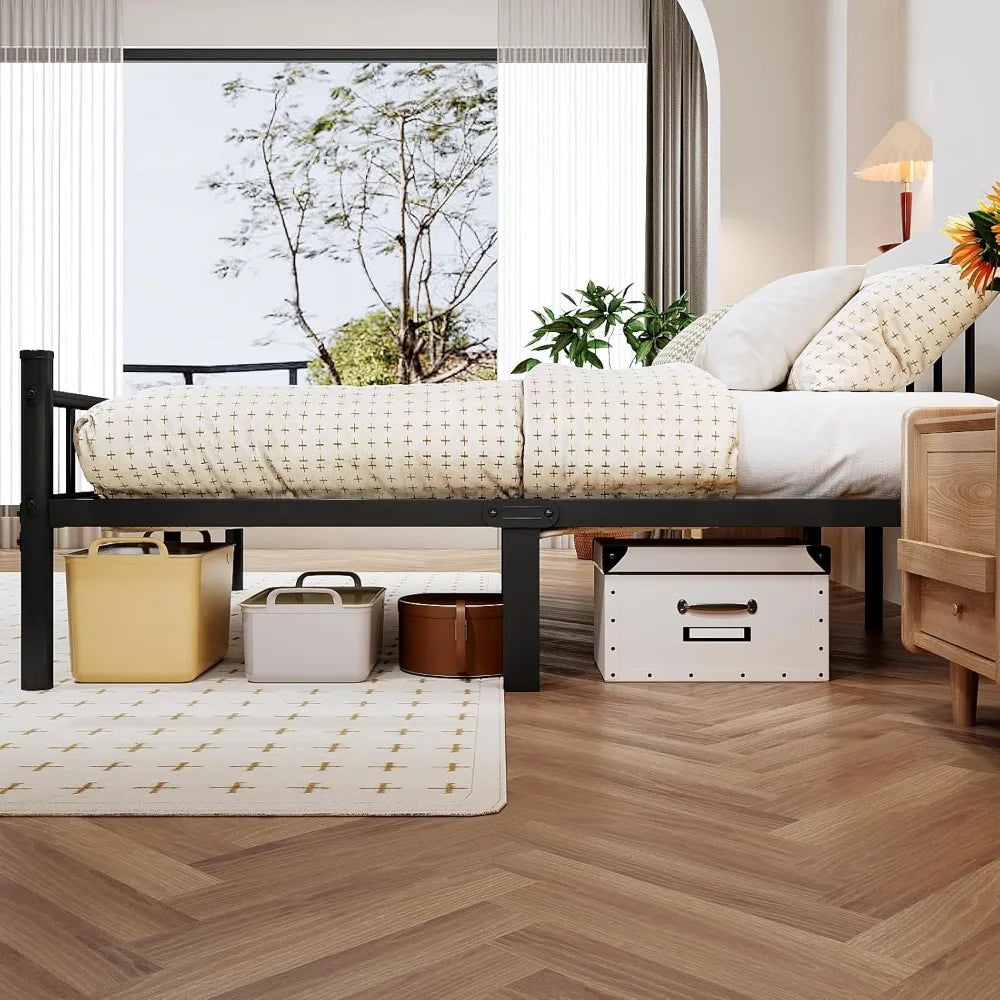 Full Size Metal Bed Frame with Headboard Footboard 14 Inch Platform Steel Slat Under Bed Storage No Box Spring