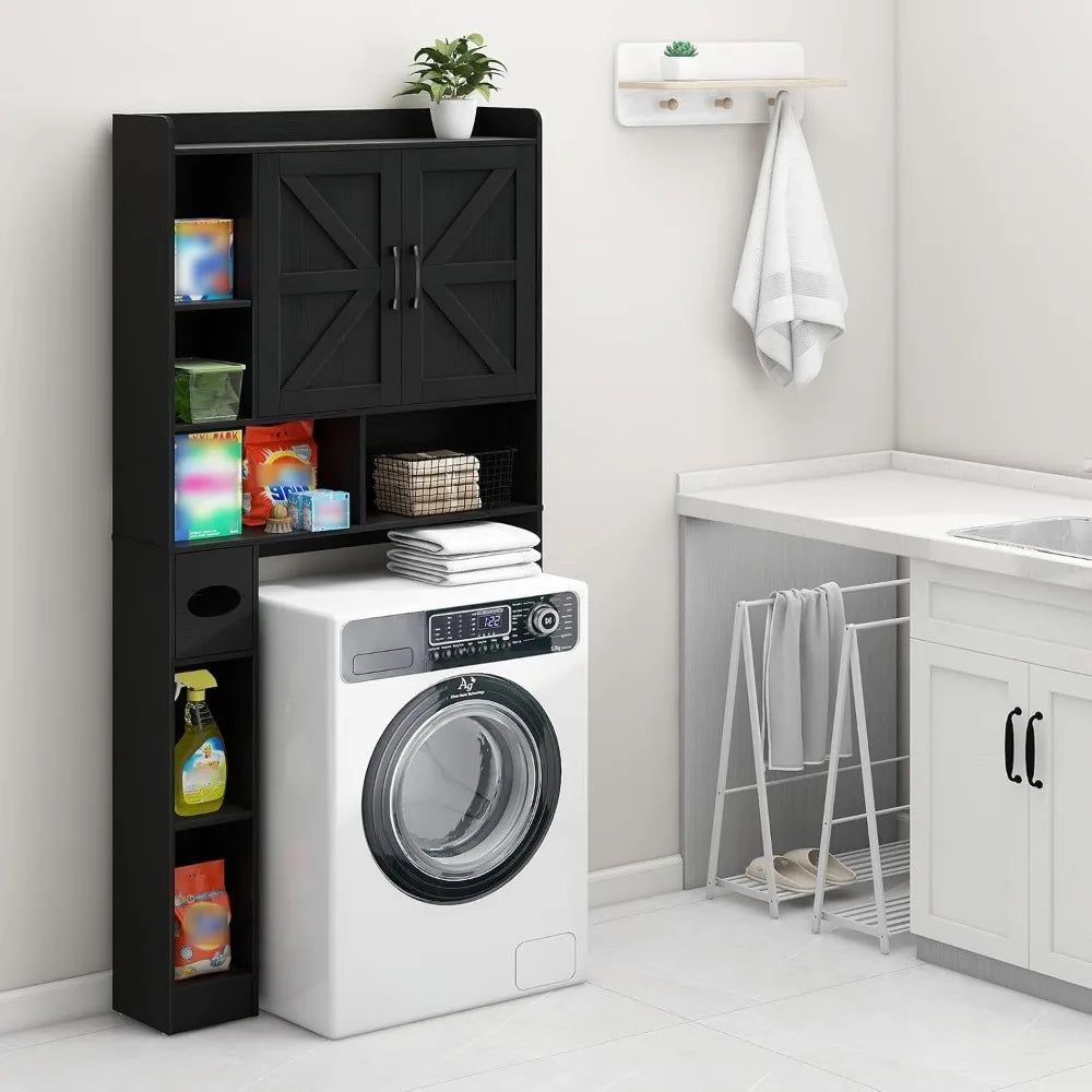 Farmhouse Over Toilet Storage Cabinet With Barn Door Paper Holder
