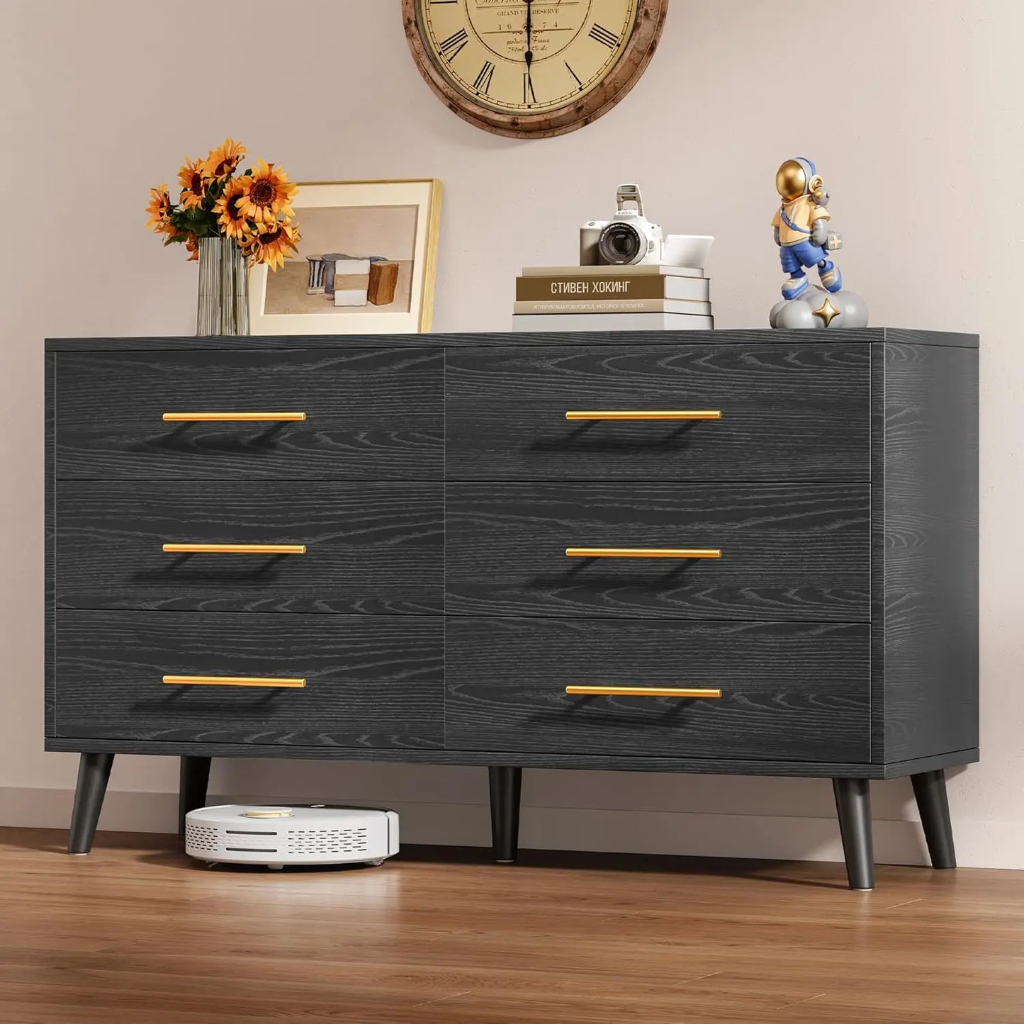 CHENGWEI 6-Drawer Dresser With Metal Handles Modern Wood
