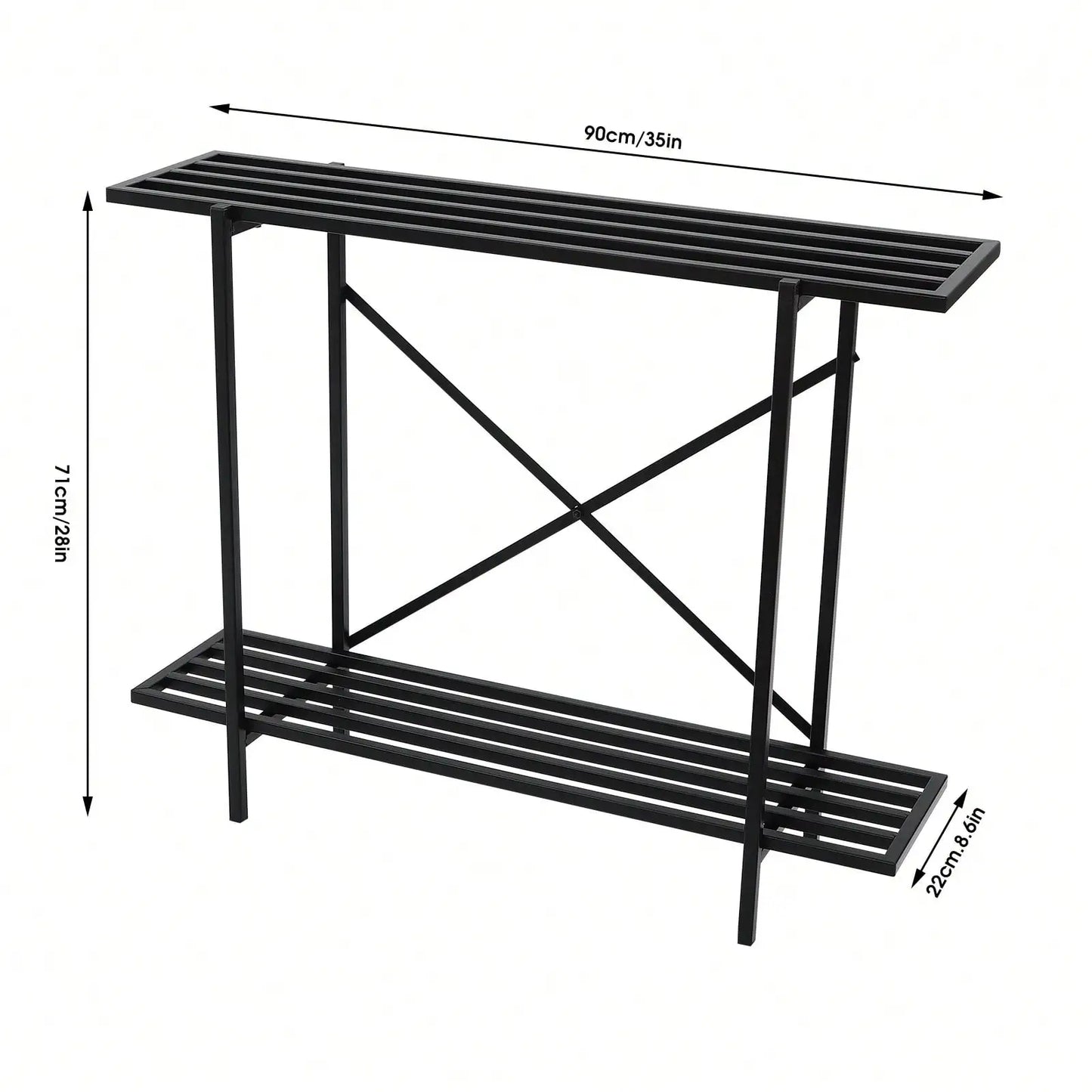 Black 2 Tier Metal Sturdy Heavy Plant Stand Narrow Plant Rack Holder For Home Small Space Indoor Outdoor 35*8.6*28in