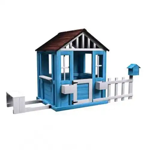 Outdoor Wooden Playhouse For Kids With Picnic Bench And Flowerpot Holders