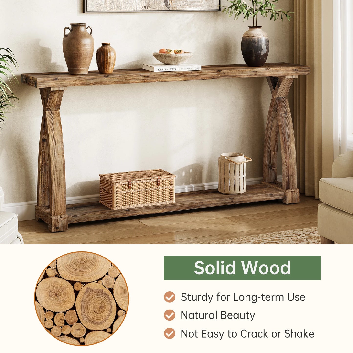 Tribesigns Solid Wood Console Table With Two Tier Storage