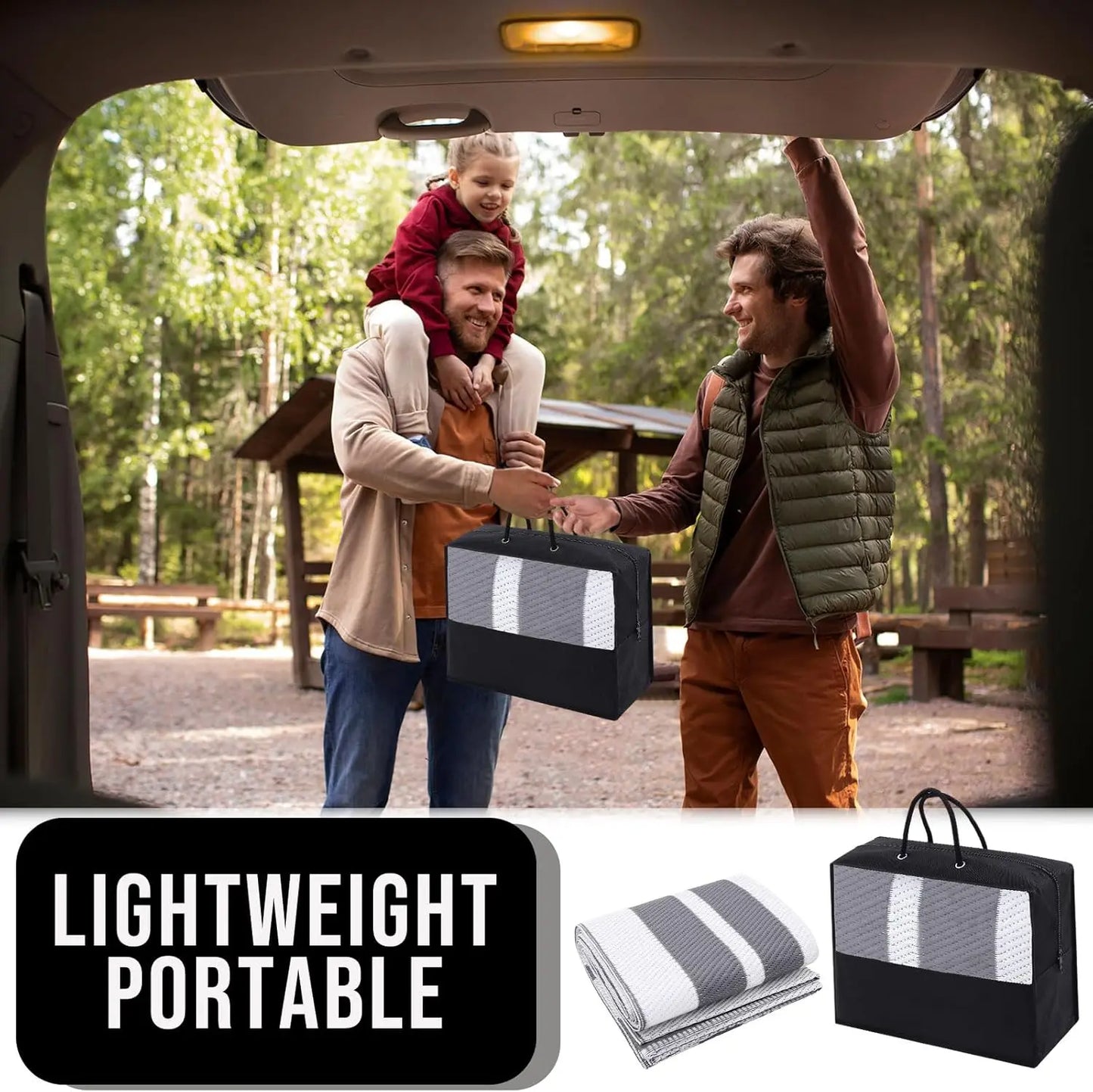 Waterproof Reversible Outdoor Rug 5x8 ft, Plastic Straw Mat for Patio, Camping, Balcony, Deck, Backyard in Grey & White