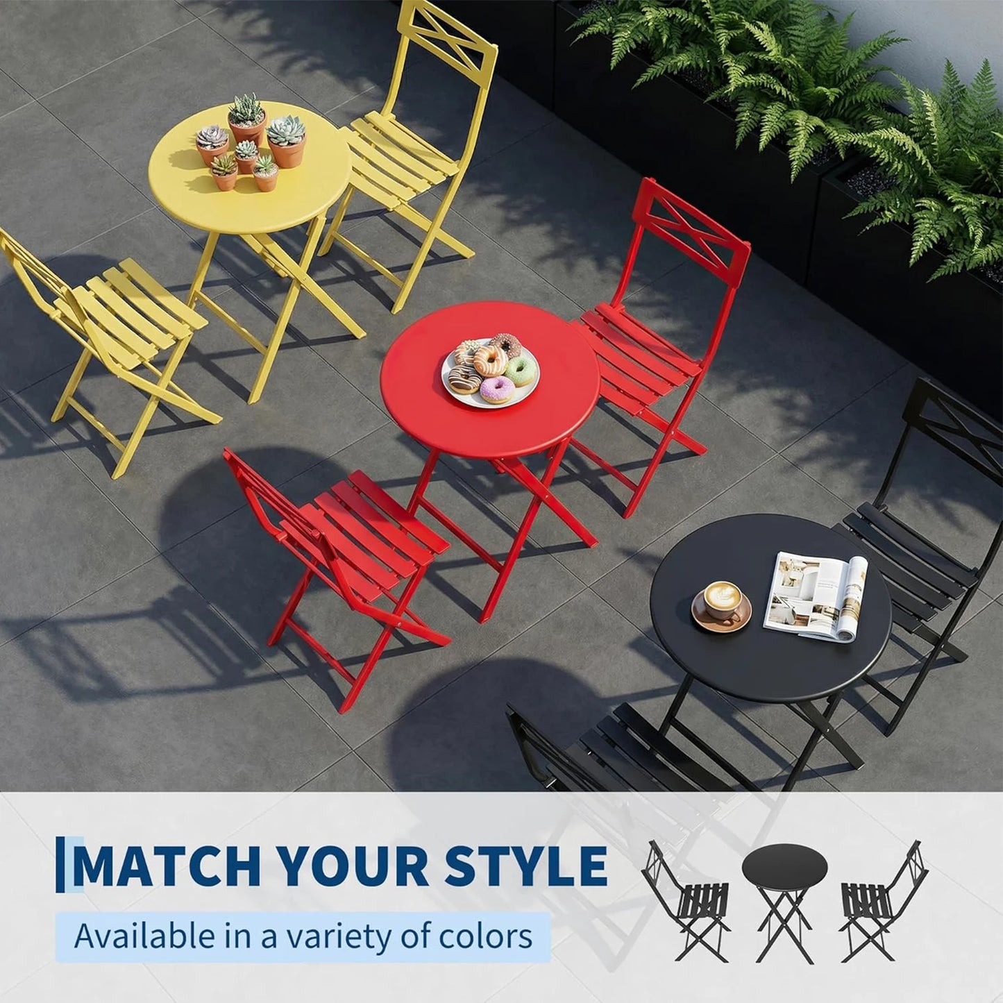 HobbyLane Outdoor Folding Bistro Set 2 Person Metal Patio Table And Chairs