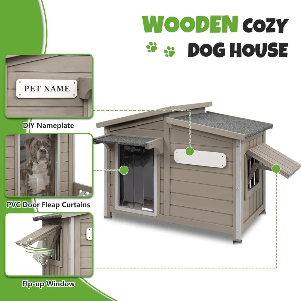Outdoor Wooden Dog House Weatherproof With Vent Windows Removable Floor