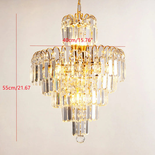 Elegant Gold Crystal Chandelier Pendant Lighting Fixture Metal Glass