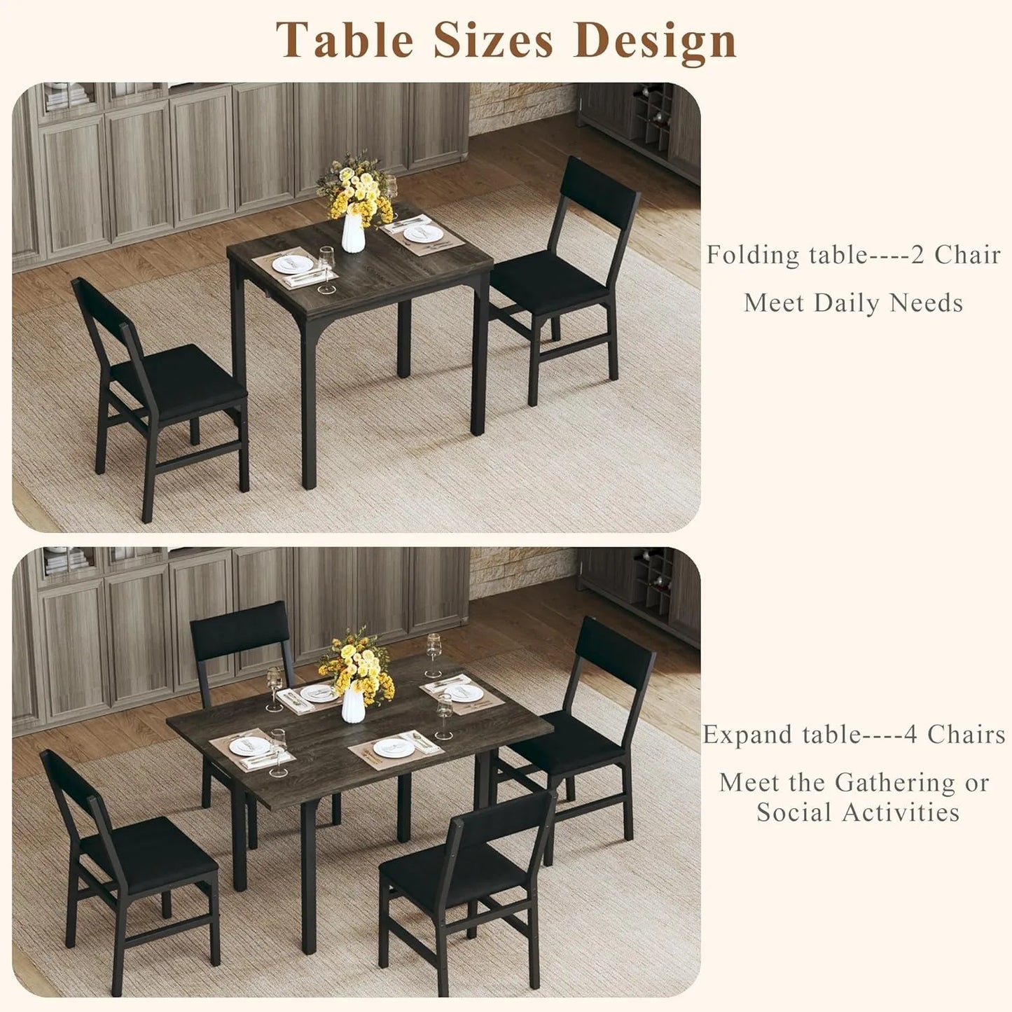 Extendable Dining Table Set For Four With Cushioned Chairs
