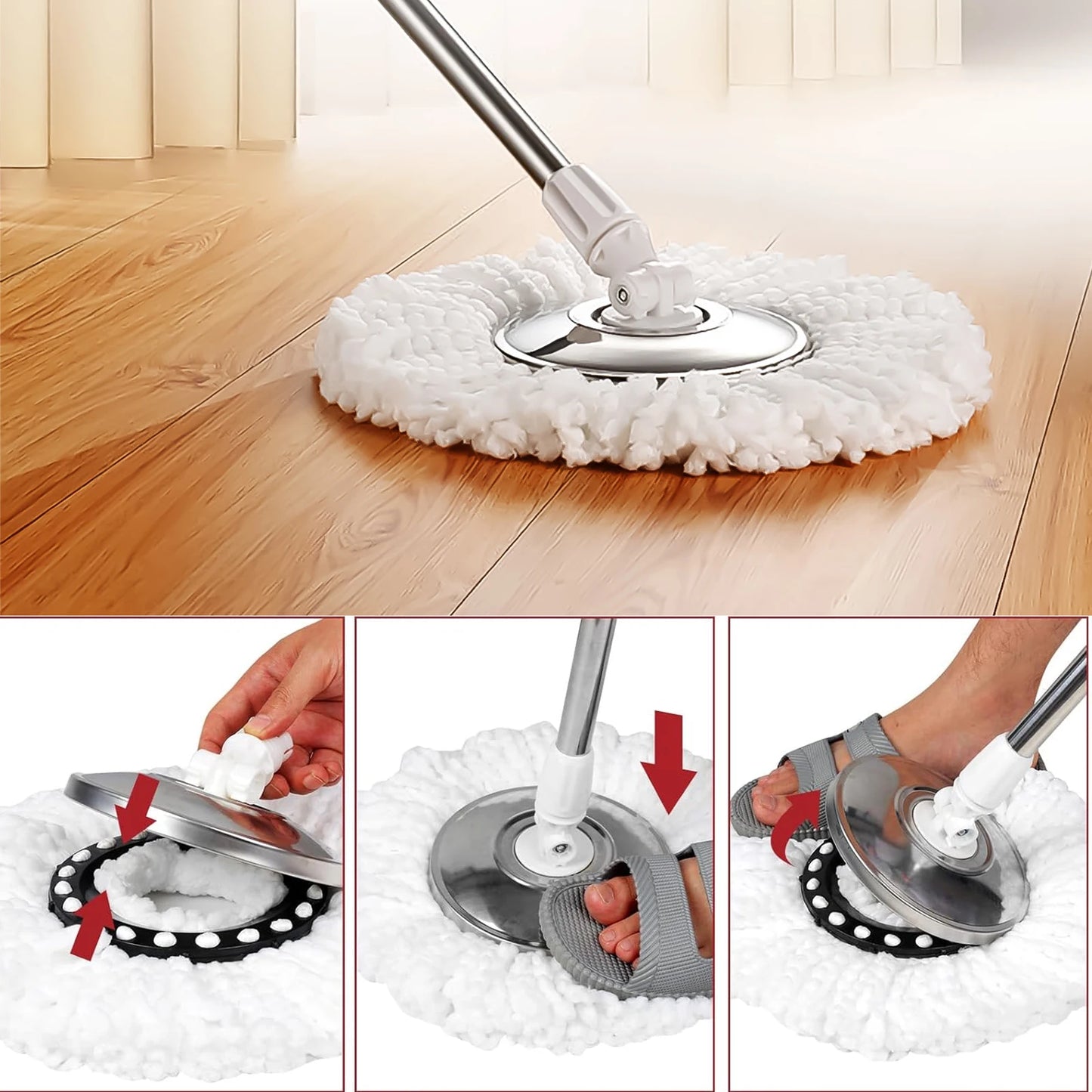 Stainless Steel Extendable Mop Handle With Microfiber Heads Set