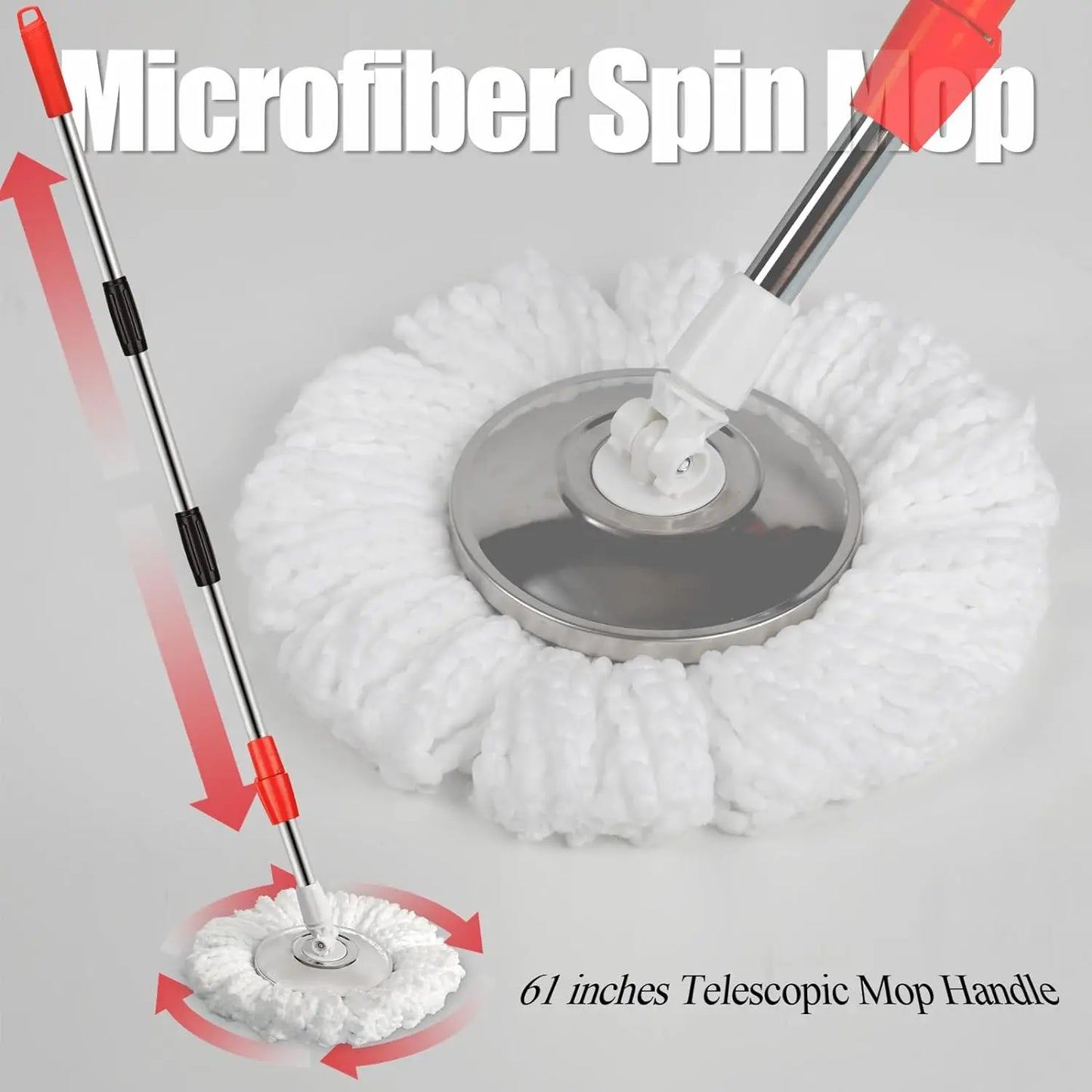 Stainless Steel Extendable Mop Handle With Microfiber Heads Set