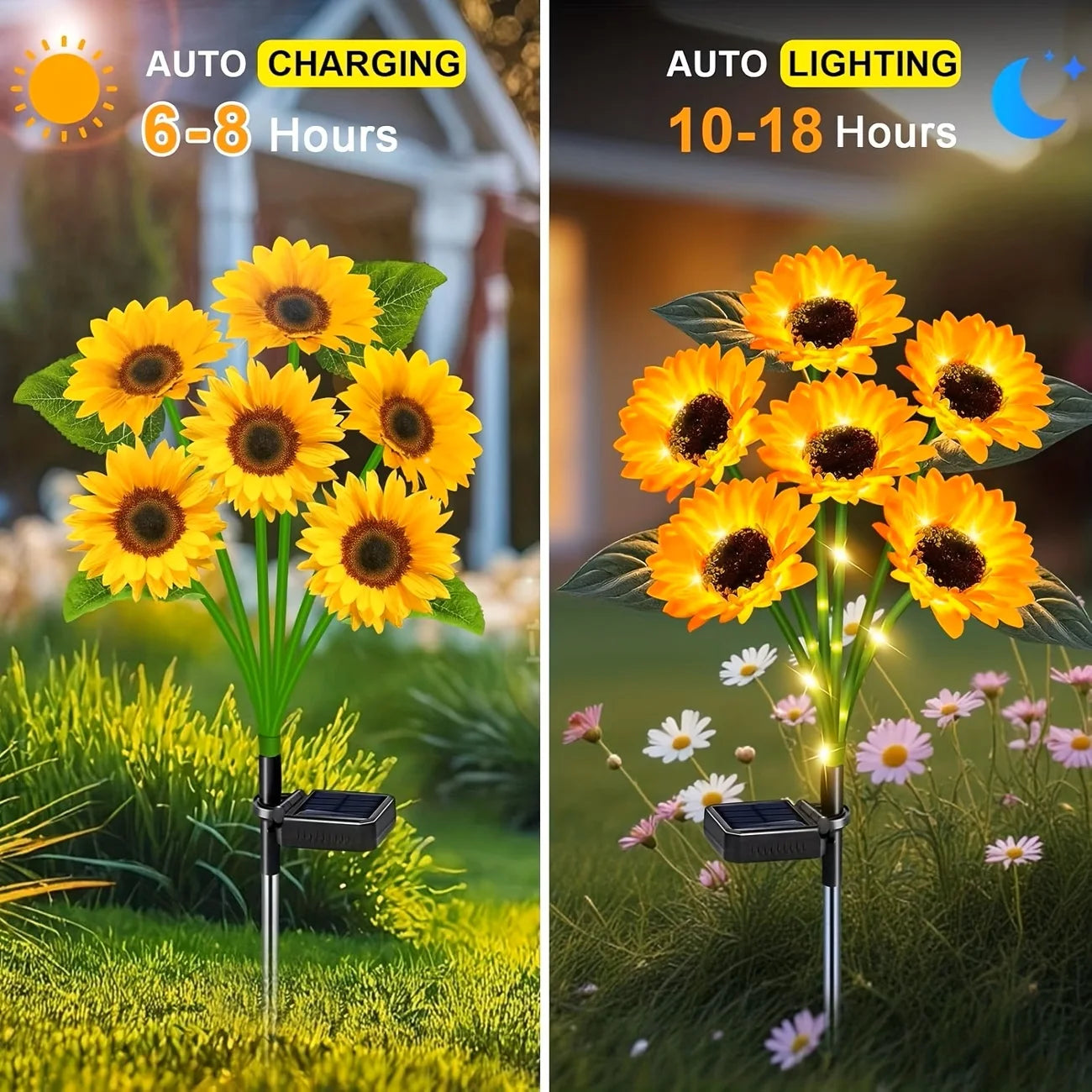 Solar Sunflower Outdoor Lights Waterproof Auto On Off LED Decor