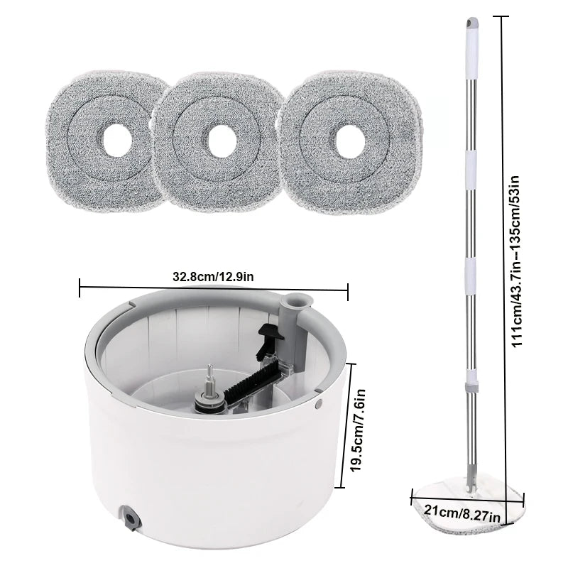 Round Flat Mop Bucket Set With Adjustable Handle And Self Wringing Spin Mop