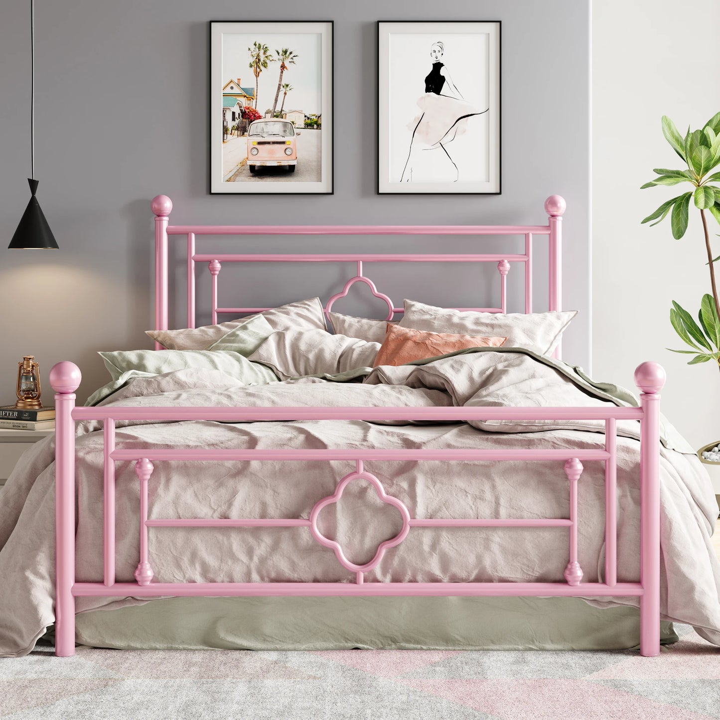 HOOMIC Vintage Victorian Metal Platform Bed Frame With Headboard Footboard