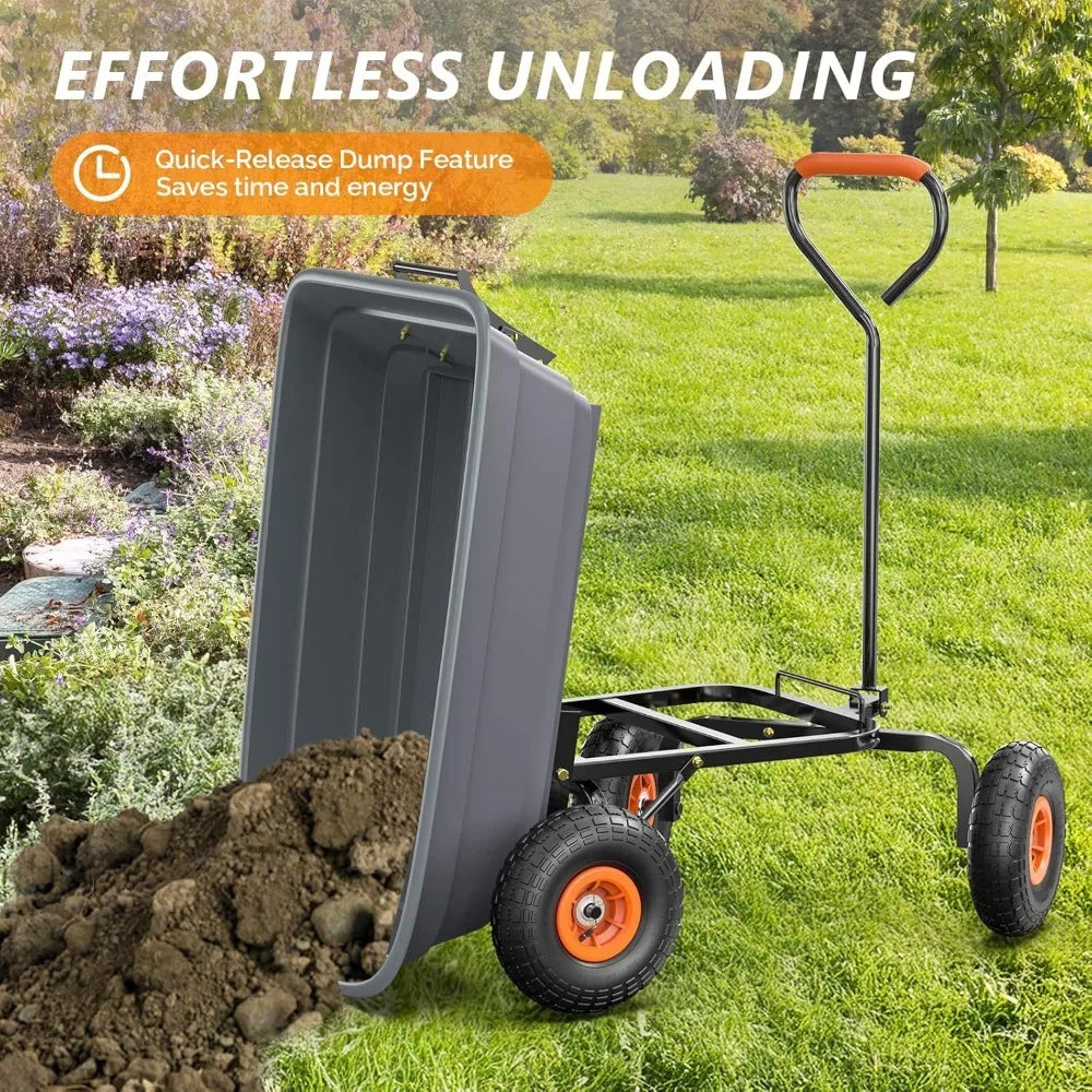 All-Terrain Dump Cart Wagon 600Lb Capacity Yard and Garden Use