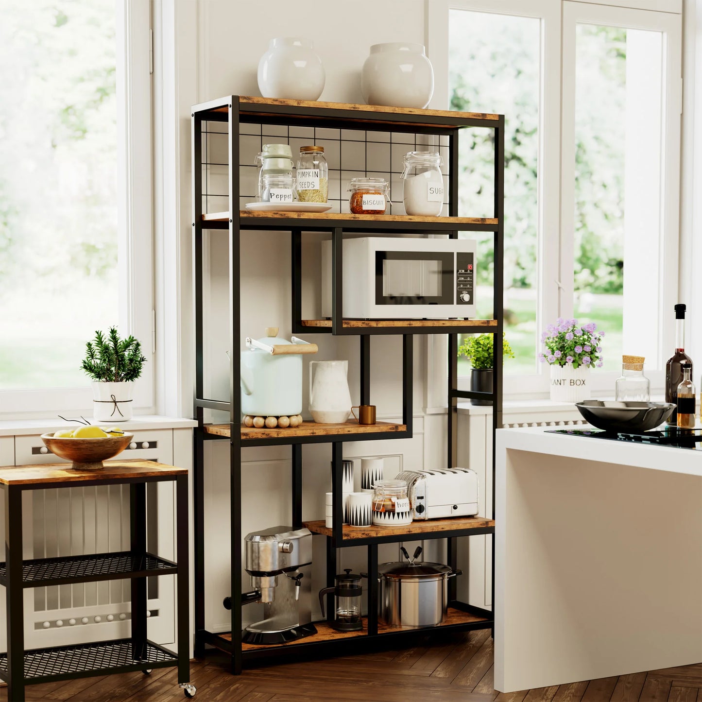 IRONCK Bookshelves and Bookcases 6-Shelf Etagere Bookcase, Industrial Open Display Shelves Geometric Bookcase with Sturdy Metal