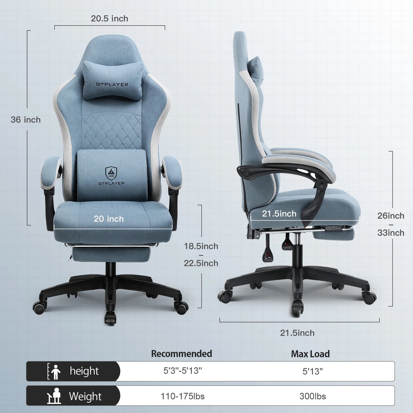 GTPLAYER Ergonomic Gaming Chair With Pocket Spring Cushion And Footrest