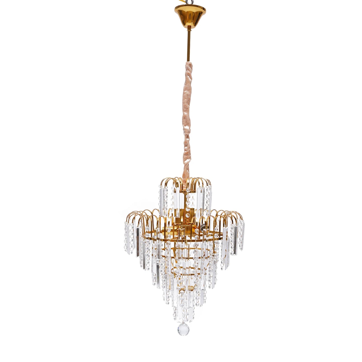 Elegant Gold Crystal Chandelier Pendant Lighting Fixture Metal Glass