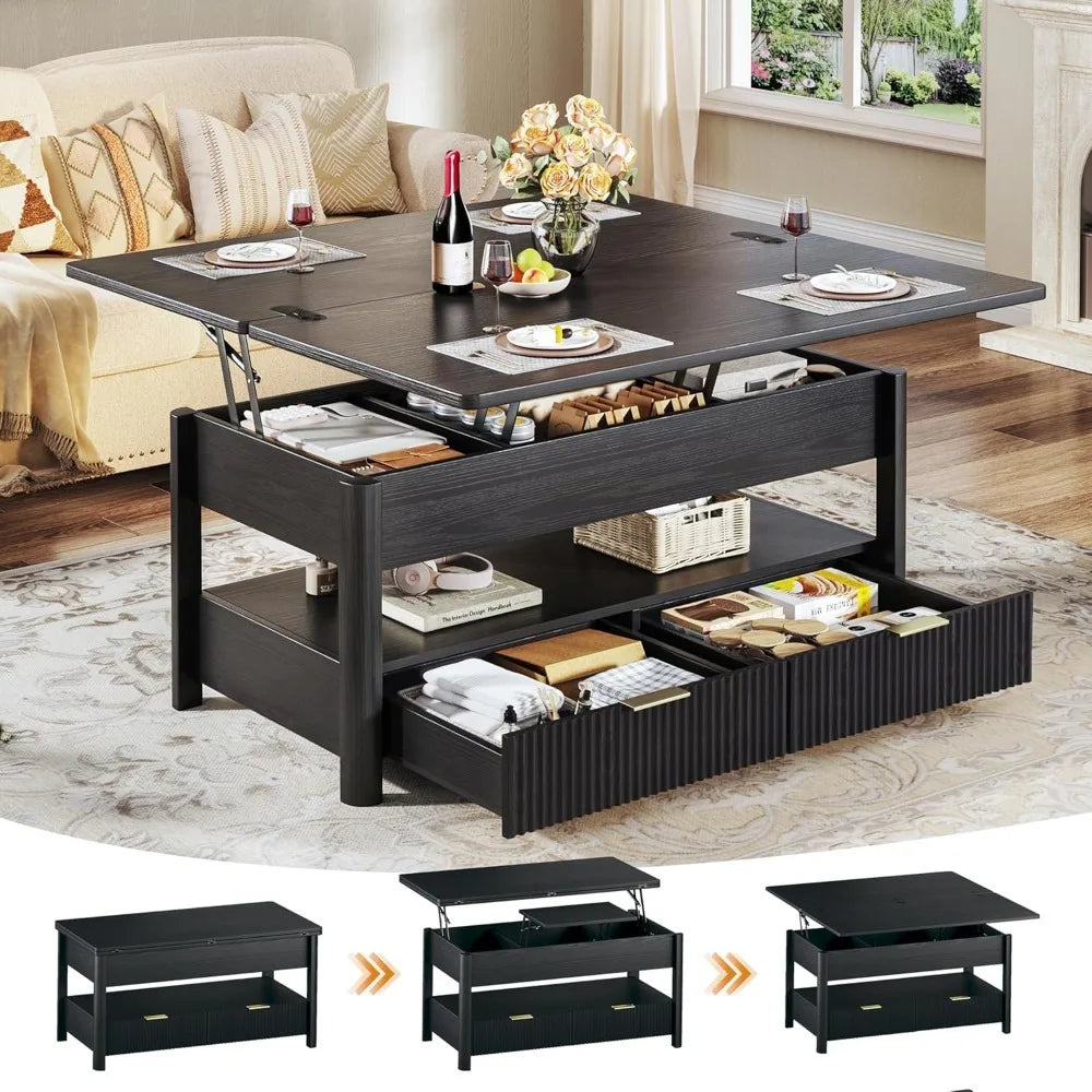 Durable Lift Top Coffee Table With 4-In-1 Storage Drawers