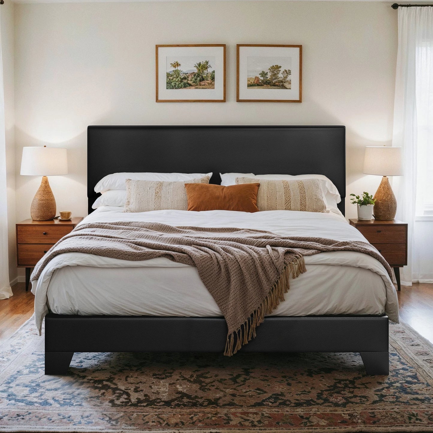 HOOMIC Upholstered Bed Frame With Adjustable Headboard And Linen Fabric
