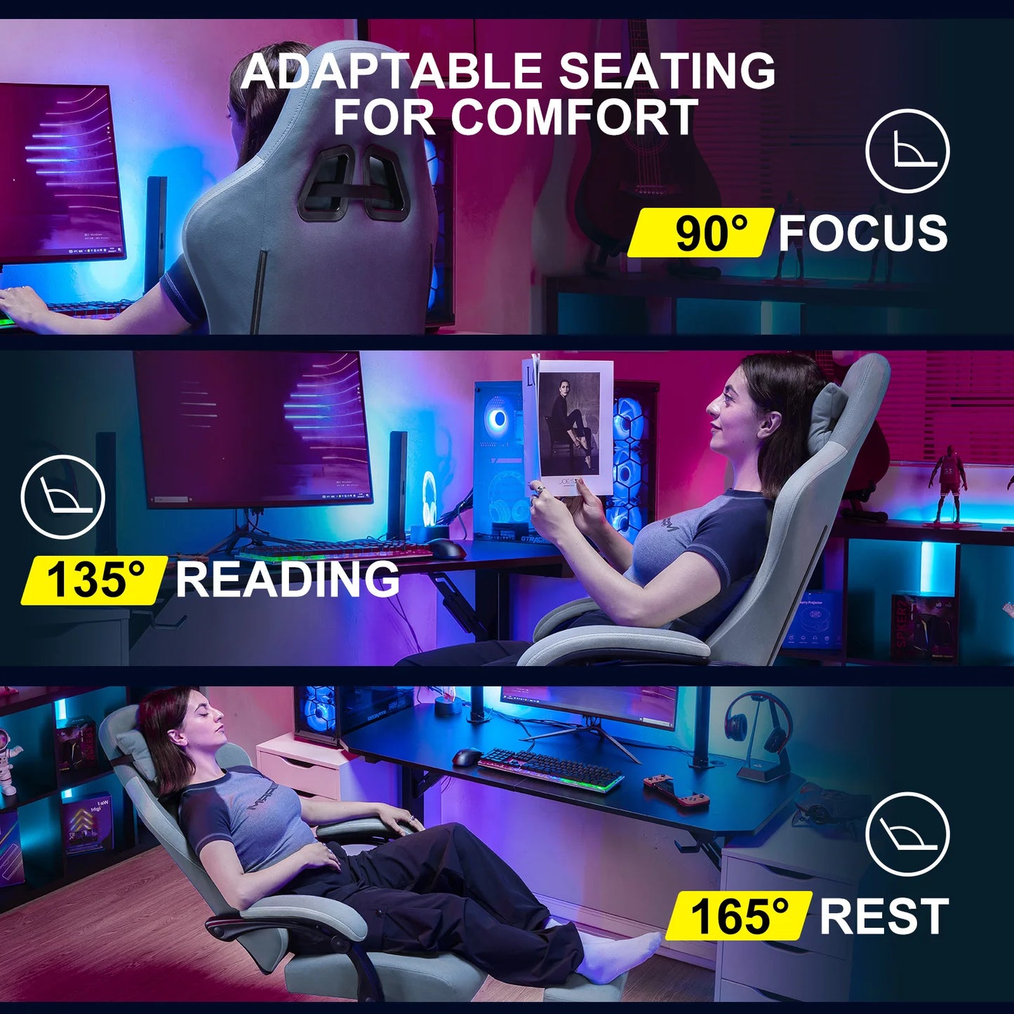 GTPLAYER Ergonomic Gaming Chair With Pocket Spring Cushion And Footrest
