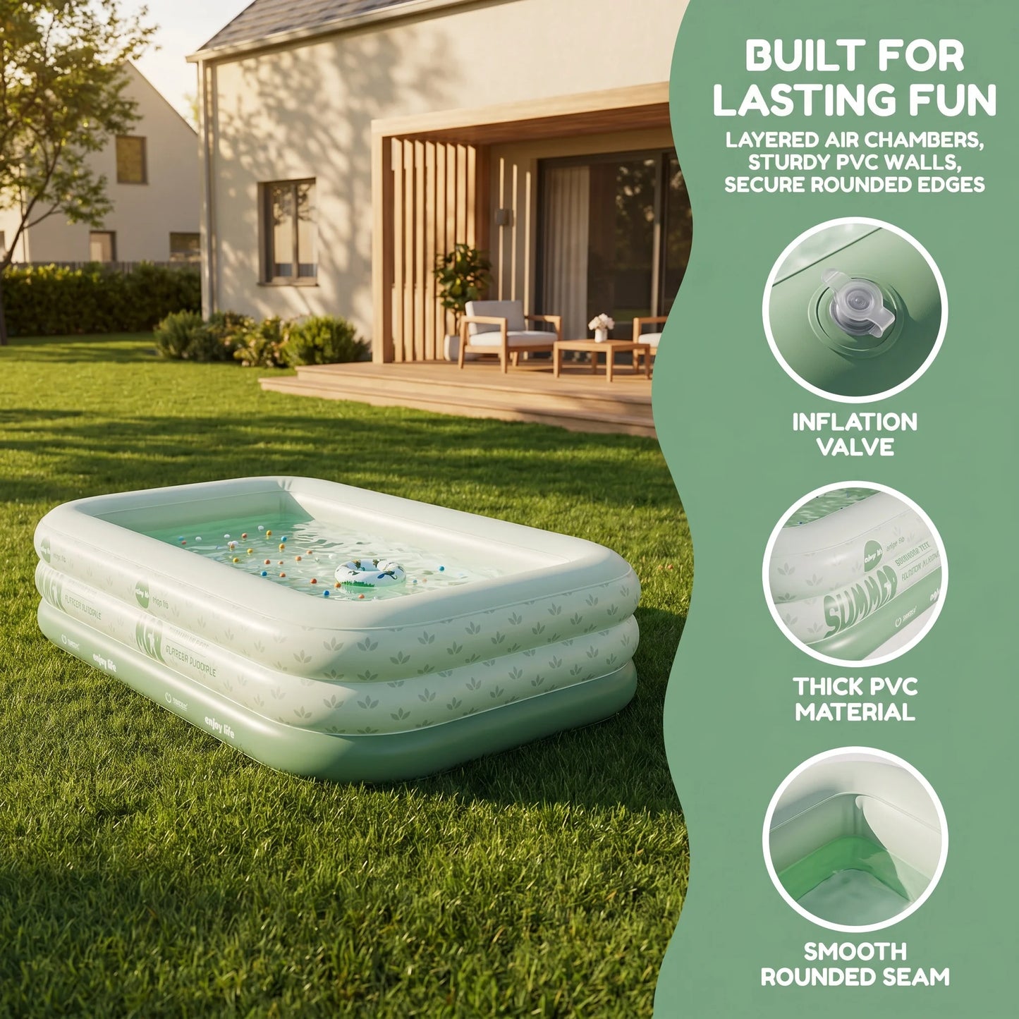 Inflatable Family Pool For Adults Above Ground Easy Setup PVC