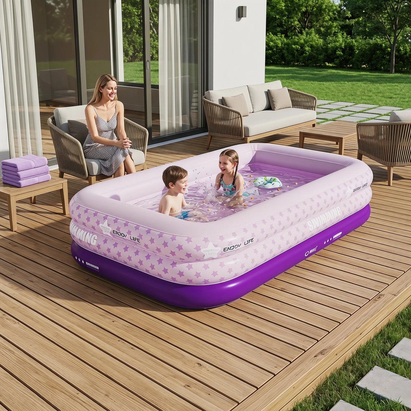 Inflatable Family Pool For Adults Above Ground Easy Setup PVC