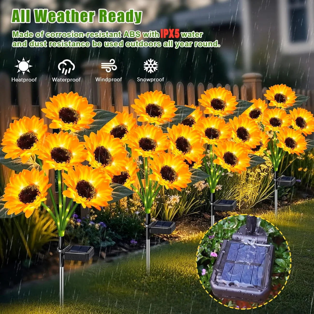Solar Sunflower Outdoor Lights Waterproof Auto On Off LED Decor