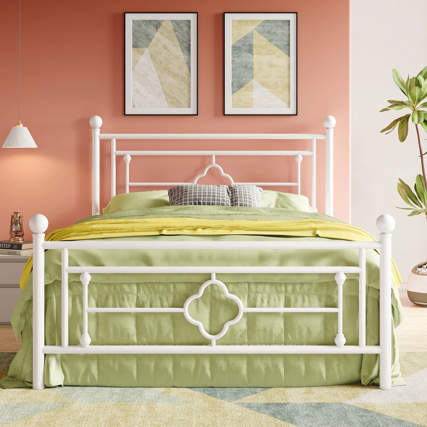 HOOMIC Vintage Victorian Metal Platform Bed Frame With Headboard Footboard
