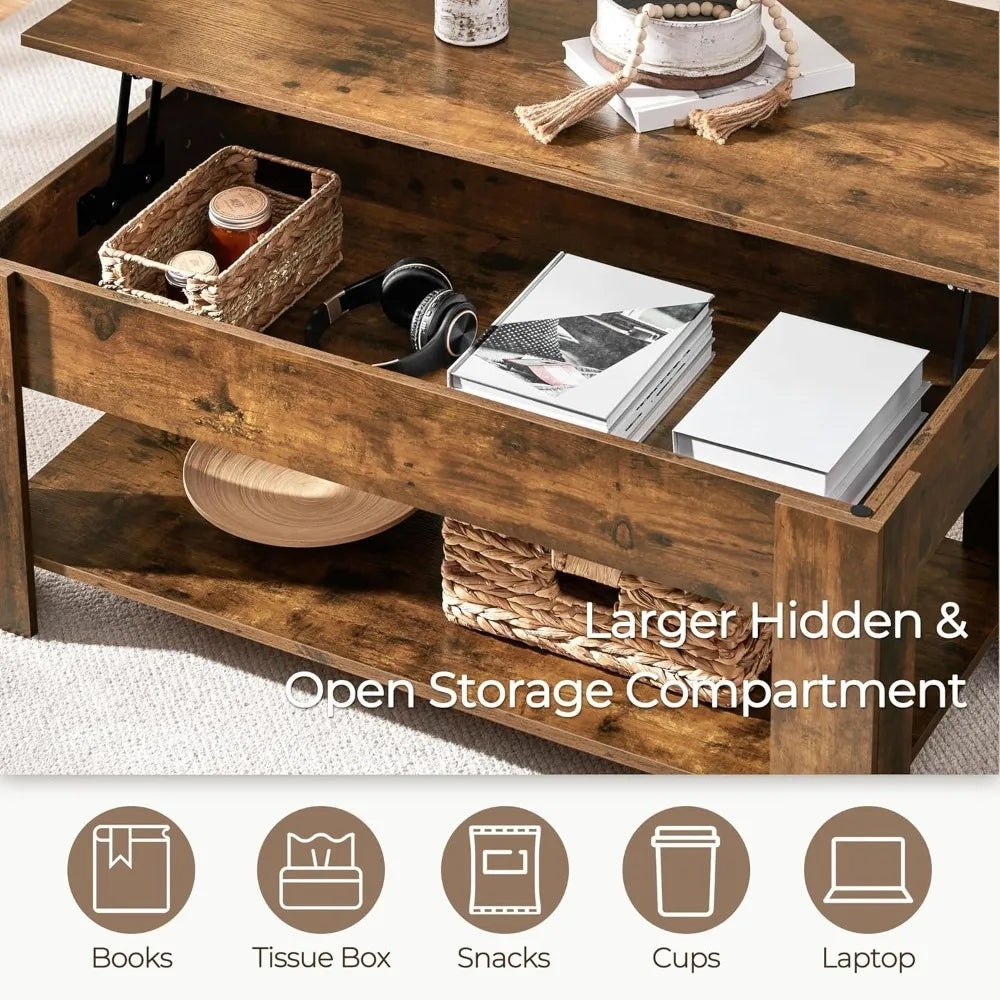 Lift-Top Coffee Table With Hidden Storage Modern Design