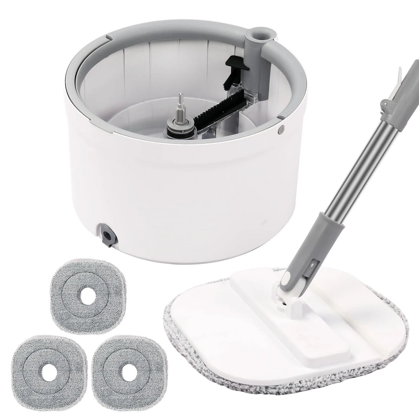 Round Flat Mop Bucket Set With Adjustable Handle And Self Wringing Spin Mop