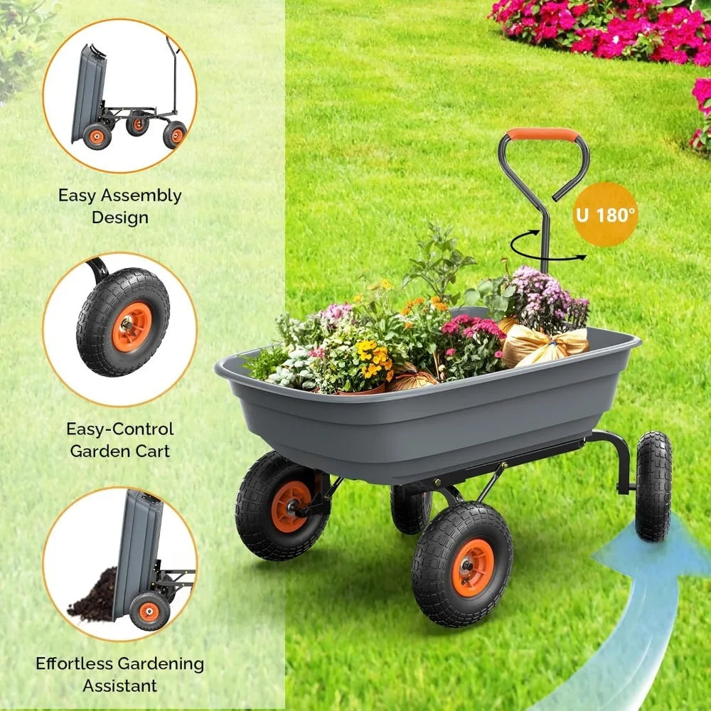 All-Terrain Dump Cart Wagon 600Lb Capacity Yard and Garden Use