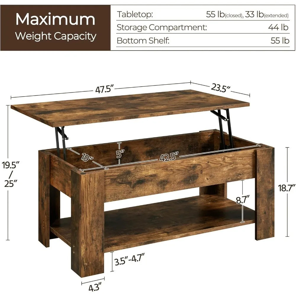 Lift-Top Coffee Table With Hidden Storage Modern Design