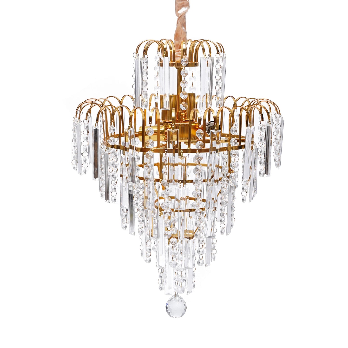 Elegant Gold Crystal Chandelier Pendant Lighting Fixture Metal Glass
