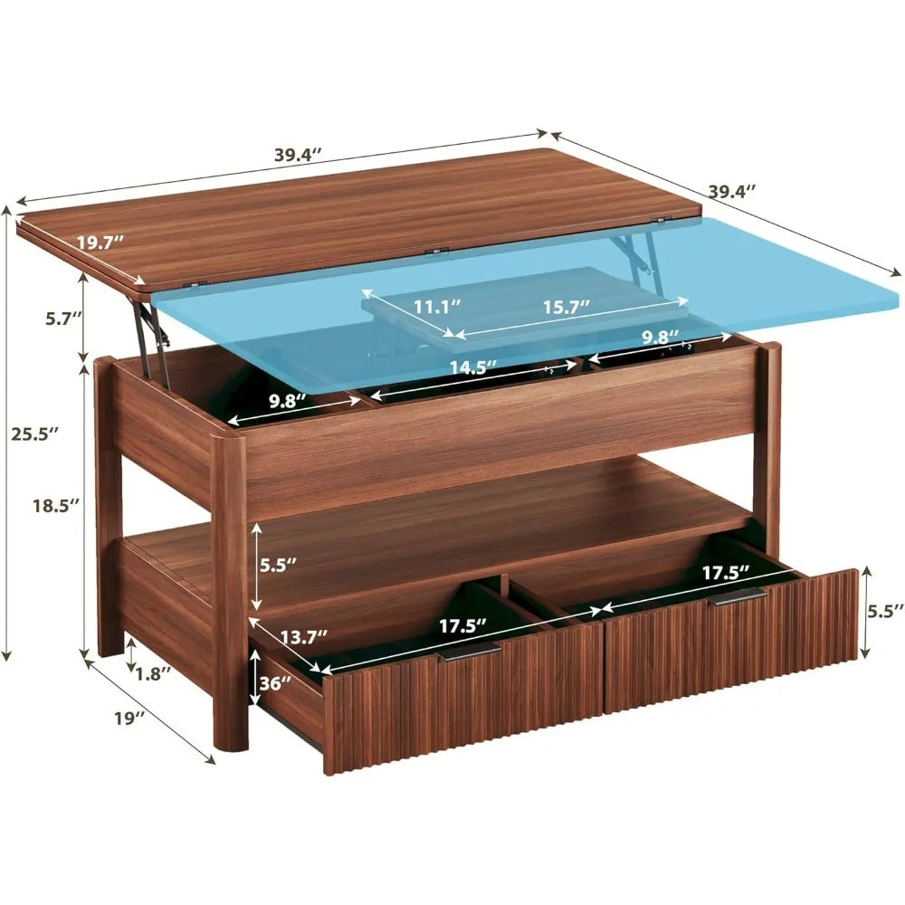 Durable Lift Top Coffee Table With 4-In-1 Storage Drawers