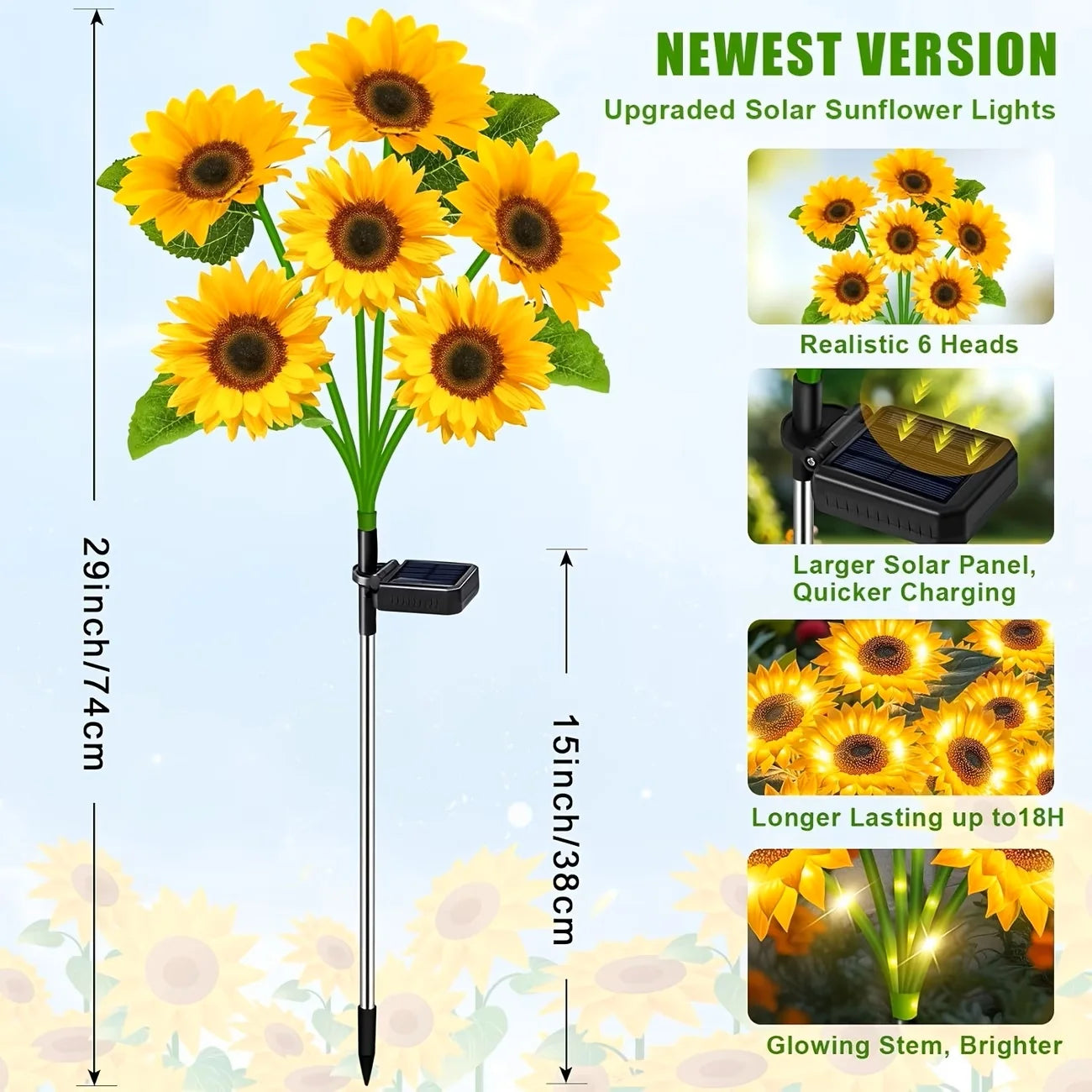 Solar Sunflower Outdoor Lights Waterproof Auto On Off LED Decor