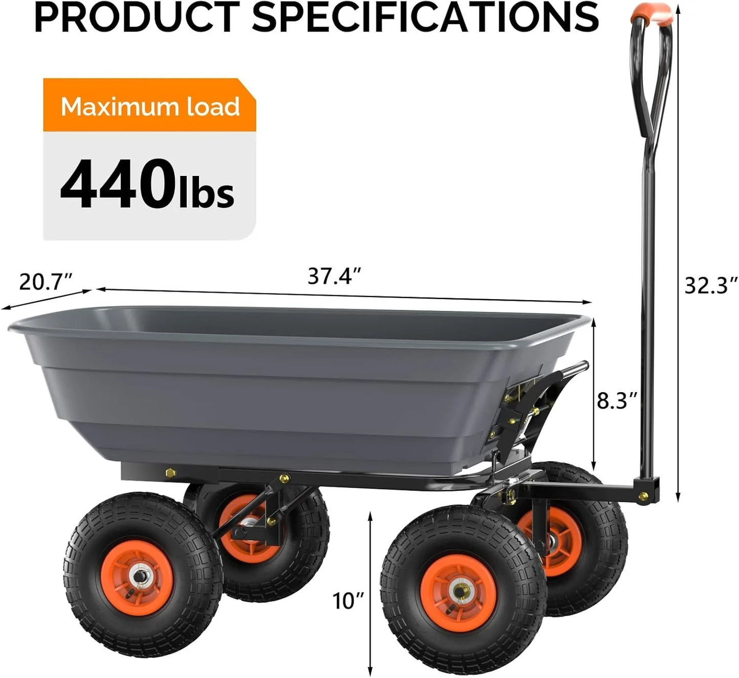 All-Terrain Dump Cart Wagon 600Lb Capacity Yard and Garden Use