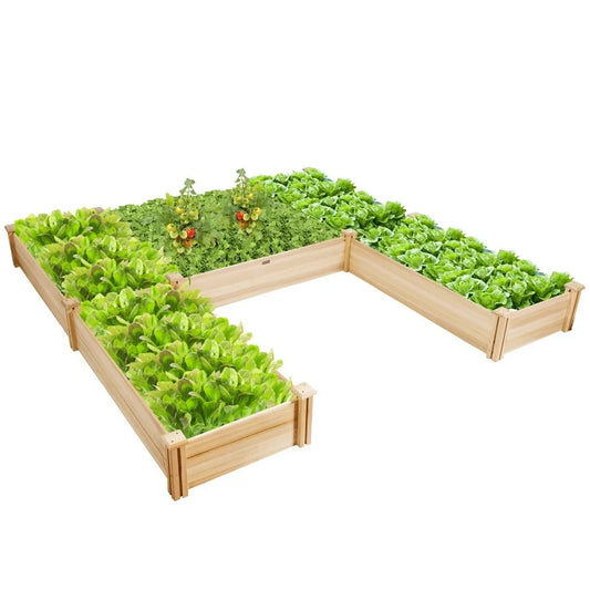 Raised Garden Bed Wooden Garden Box Planter Container U-Shaped Bed 92.5x95x11in