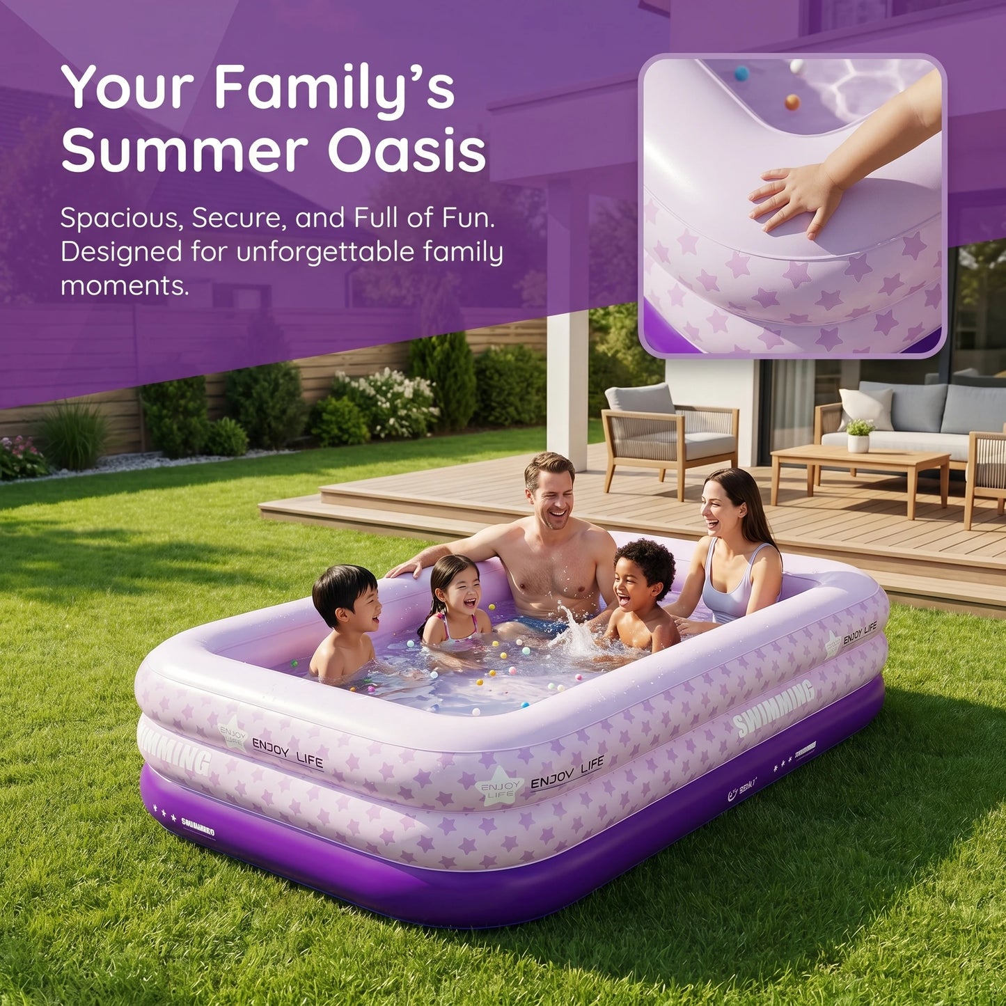 Inflatable Family Pool For Adults Above Ground Easy Setup PVC