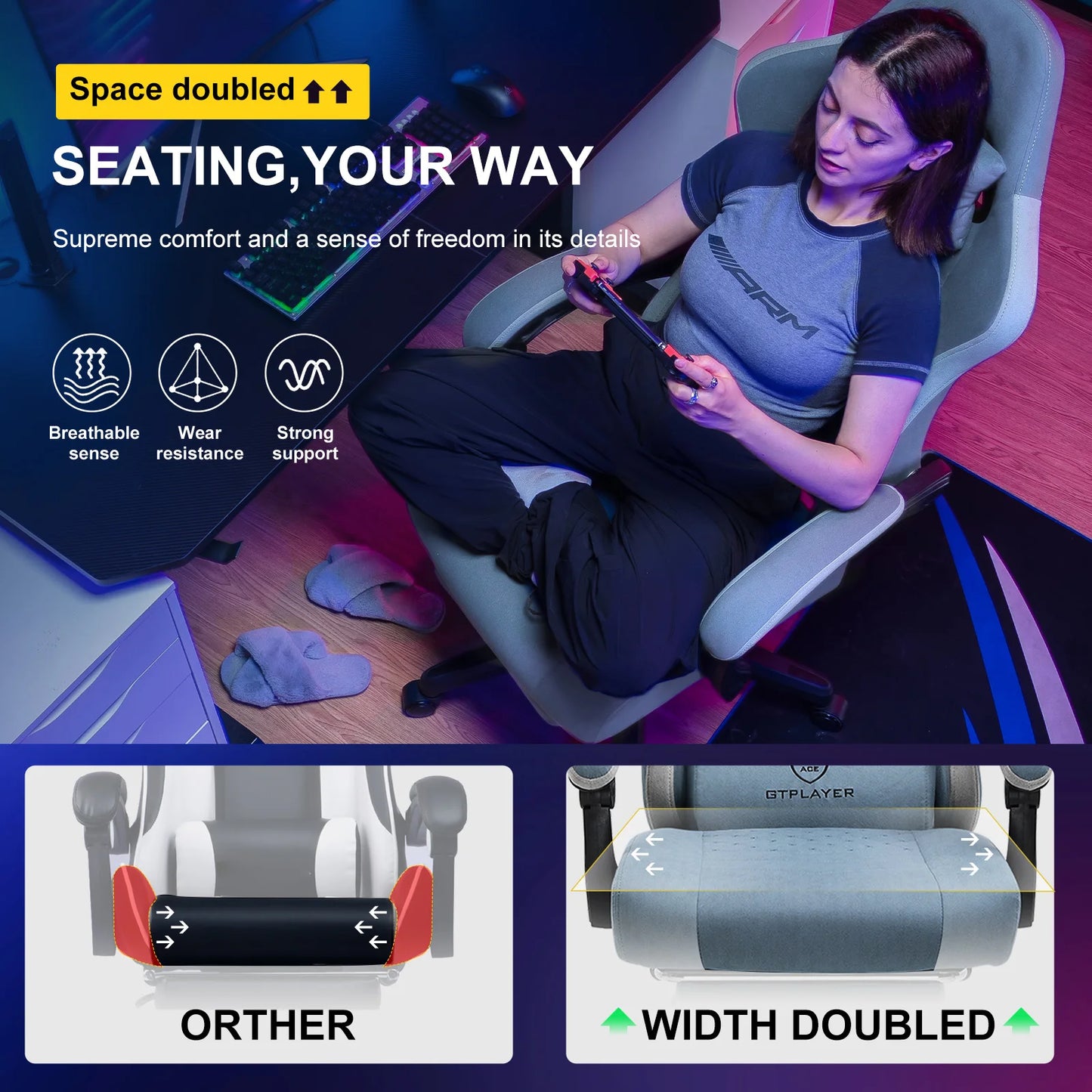 GTPLAYER Ergonomic Gaming Chair With Pocket Spring Cushion And Footrest
