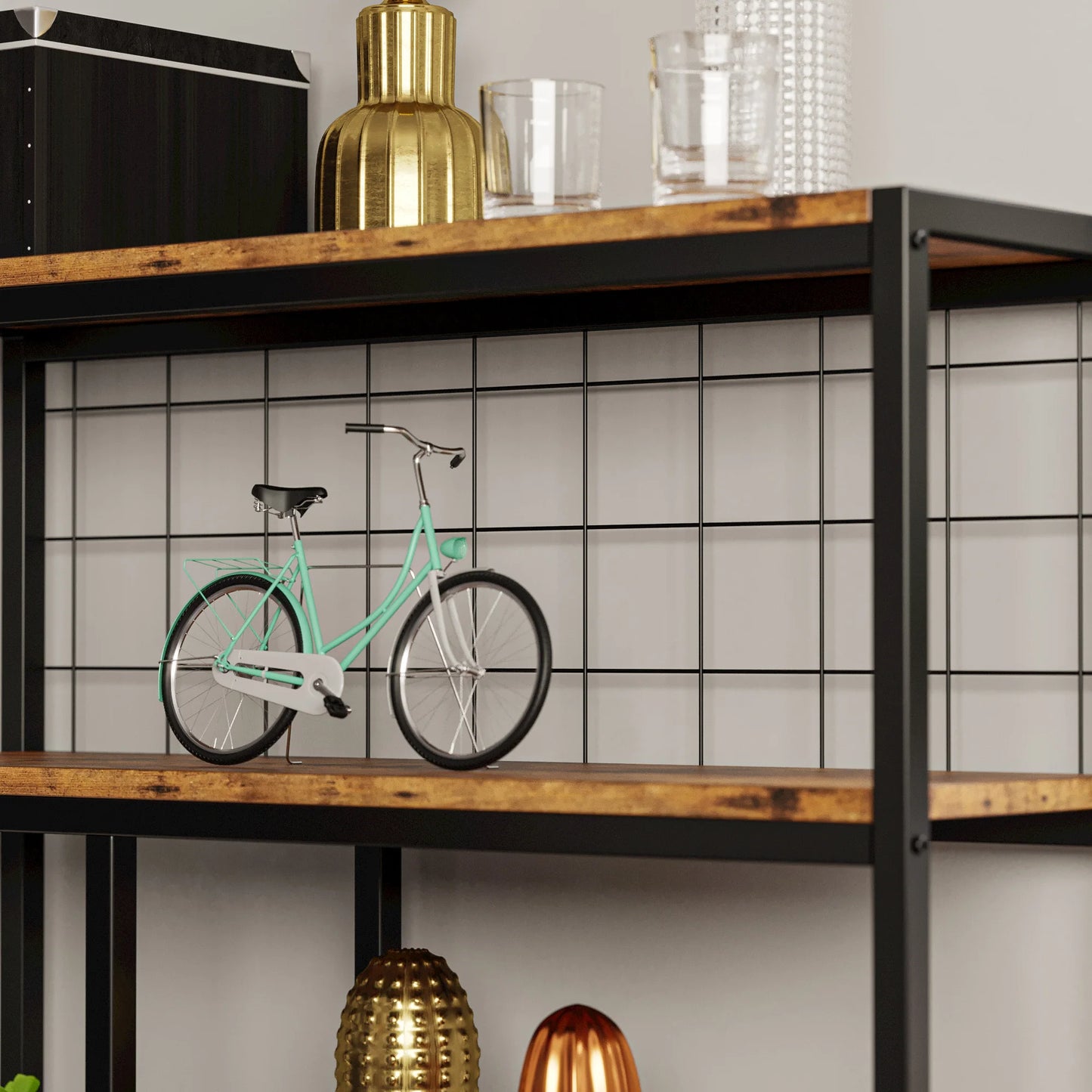 IRONCK Bookshelves and Bookcases 6-Shelf Etagere Bookcase, Industrial Open Display Shelves Geometric Bookcase with Sturdy Metal