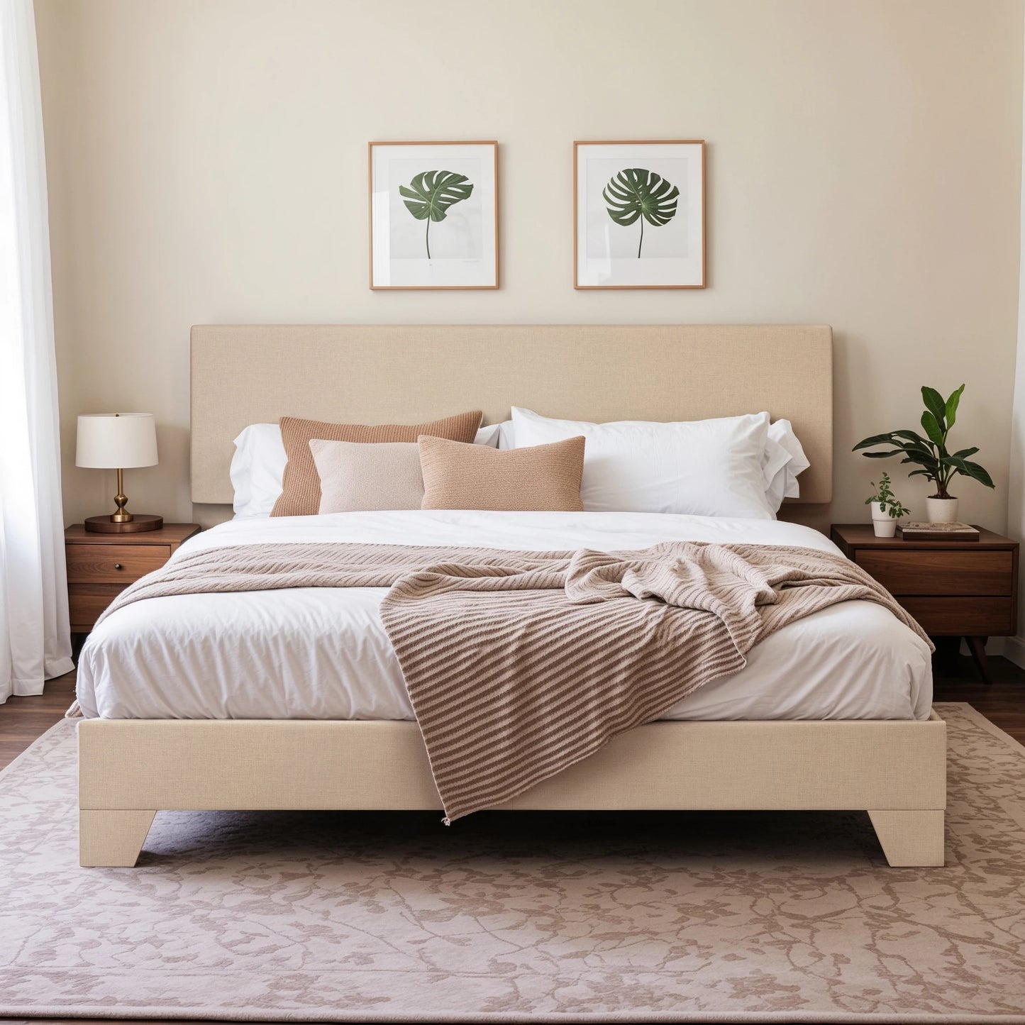 HOOMIC Upholstered Bed Frame With Adjustable Headboard And Linen Fabric