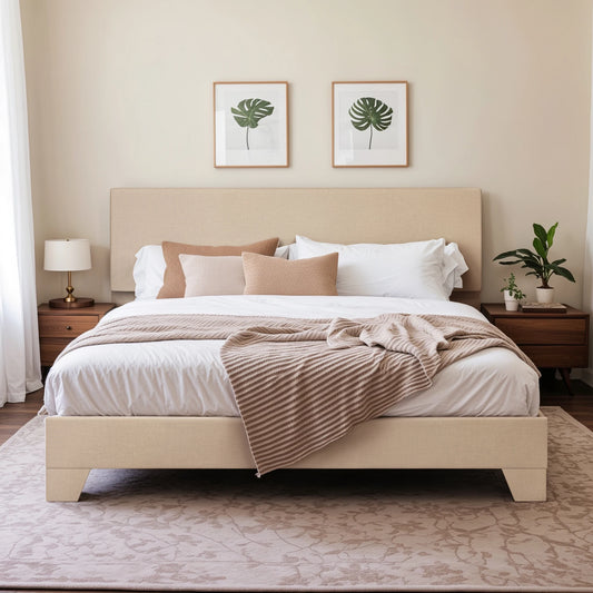 HOOMIC Upholstered Bed Frame With Adjustable Headboard And Linen Fabric