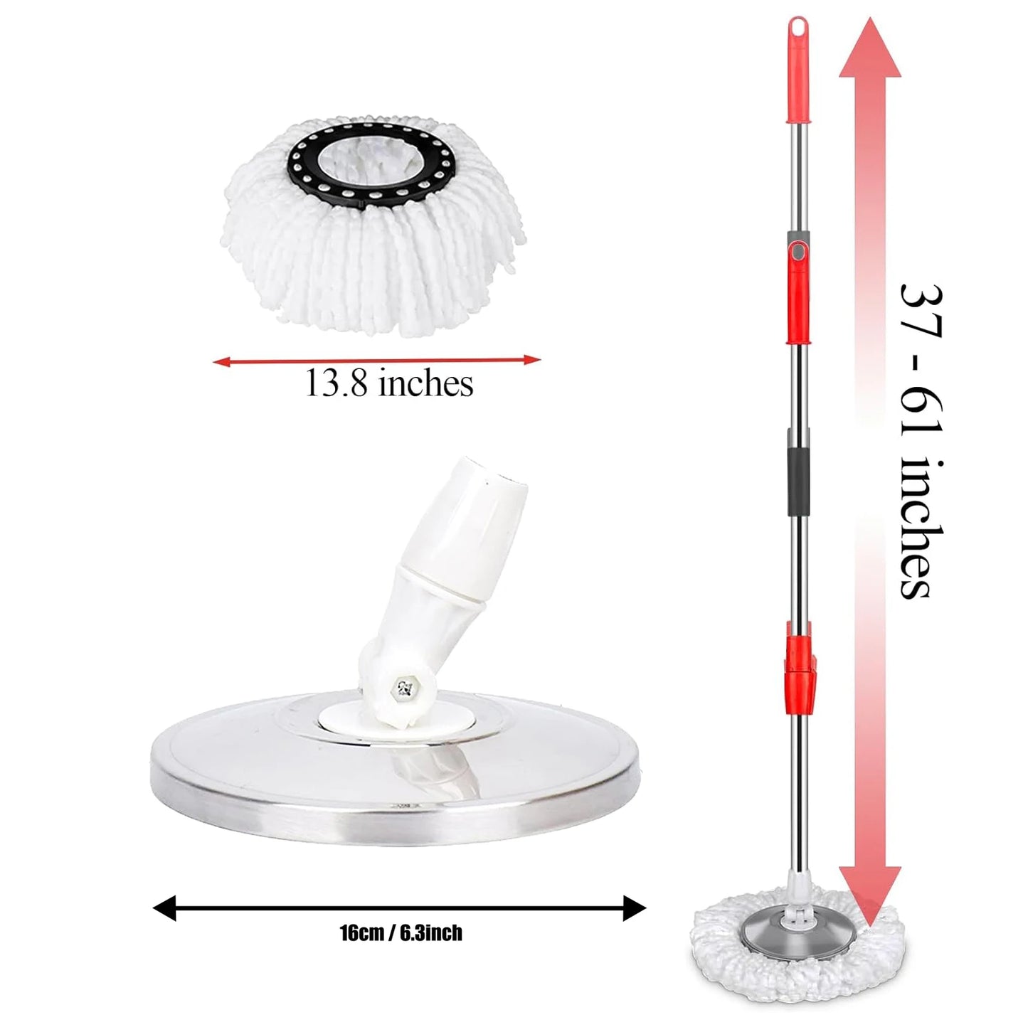 Stainless Steel Extendable Mop Handle With Microfiber Heads Set
