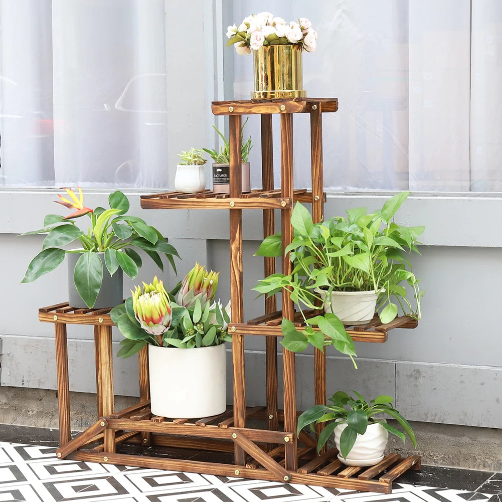 Wisfor Six-Tier Wood Plant Stand Shelf for Indoor Outdoor Plants