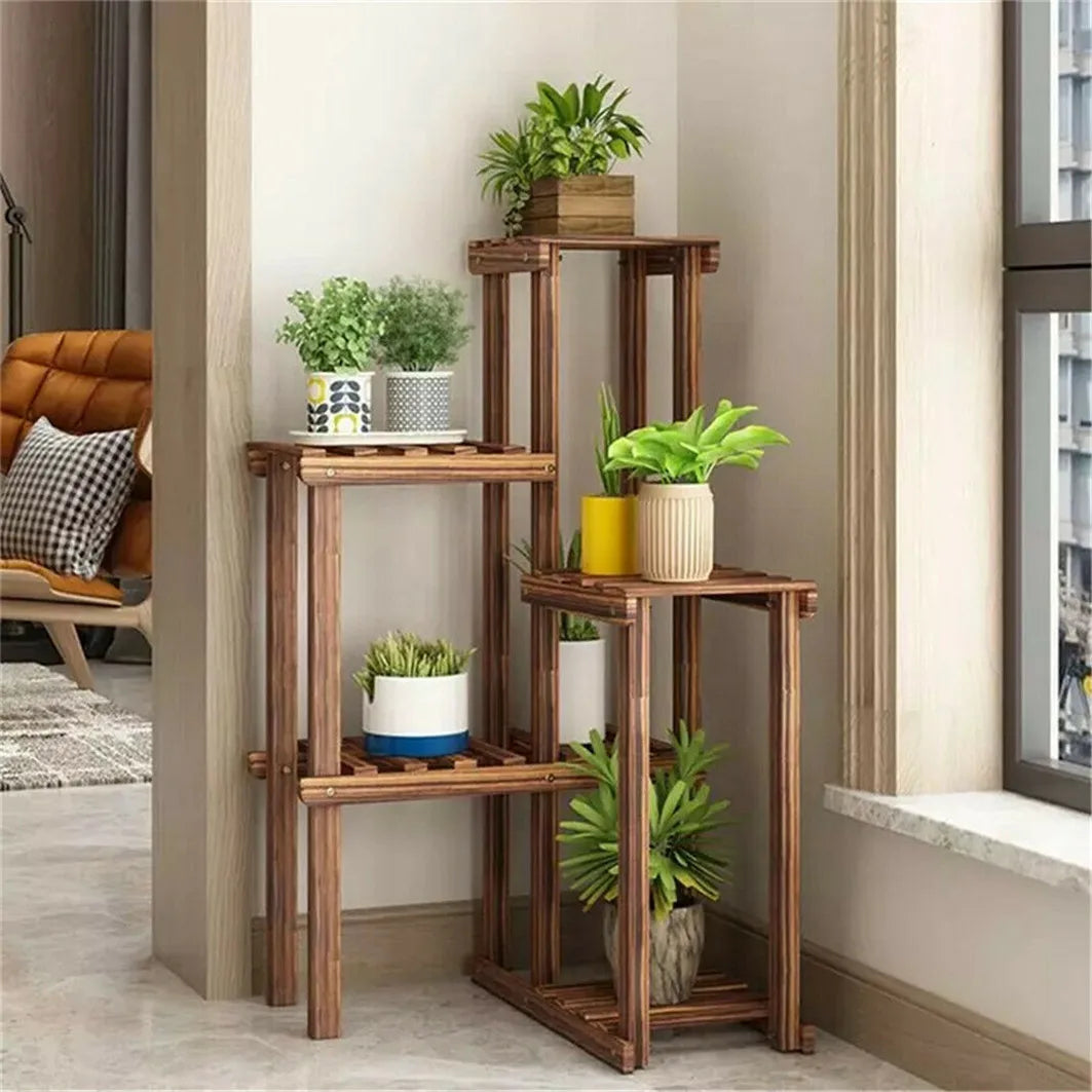 BINGOPAW 6-Tier Plant Corner Stand Indoor Outdoor Wood Shelf