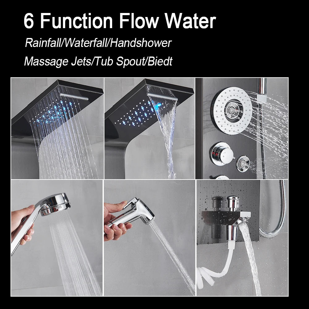 MYQualife LED Shower Panel With Waterfall Rainfall And Massage Jets