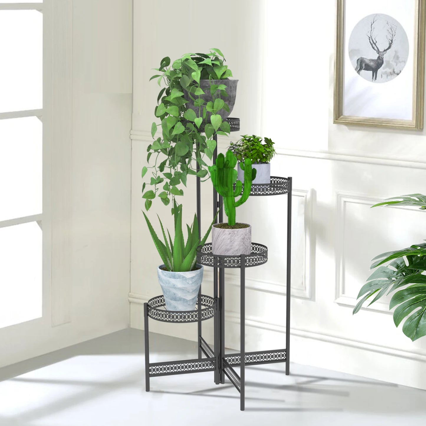 BINGOPAW 4-Tier Metal Plant Stand For Indoor And Patio