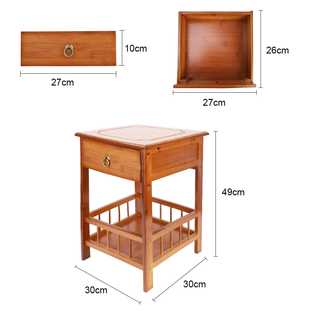 Bamboo Bedside Table With Drawer Nightstand Storage