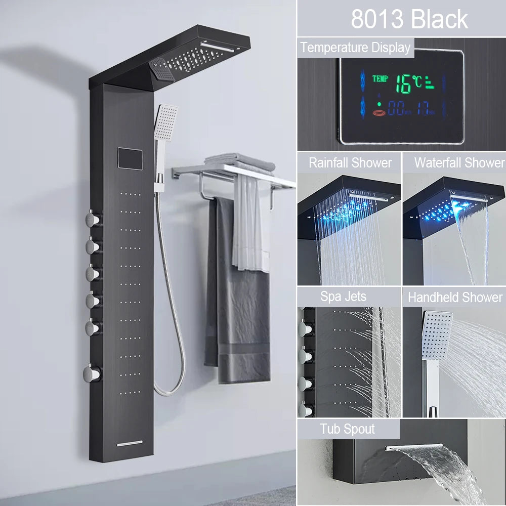 MYQualife LED Shower Panel With Waterfall Rainfall And Massage Jets