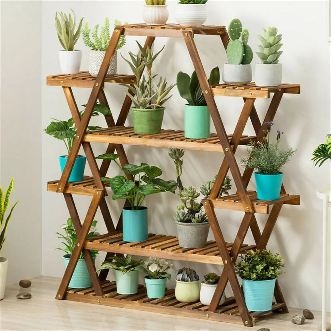 8-Tier Wood Plant Stand Large Capacity Flower Shelves