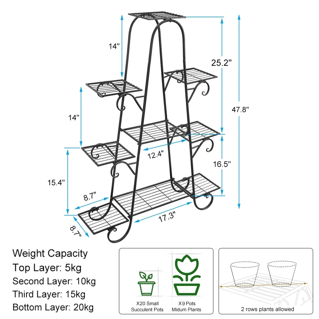 BINGOPAW 9 Tier Metal Plant Stand Indoor Outdoor Shelf